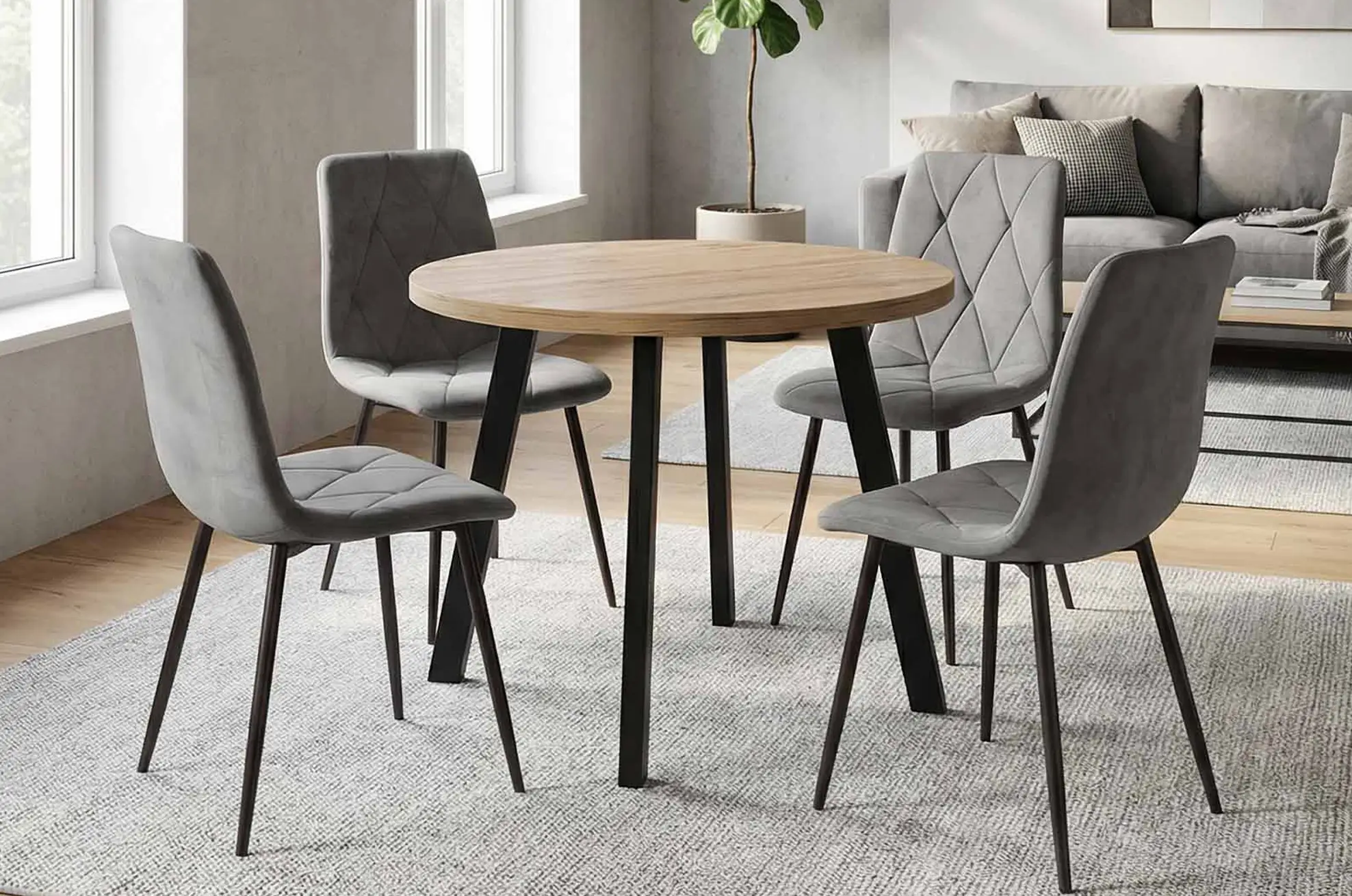 Stół industrialny ST-82 okrągły średnica 100 cm z rozłożoną dostawką 50 cm stal czarna